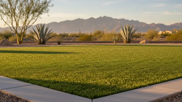 Artificial turf lawn installed at a Vail, Arizona home with desert landscaping